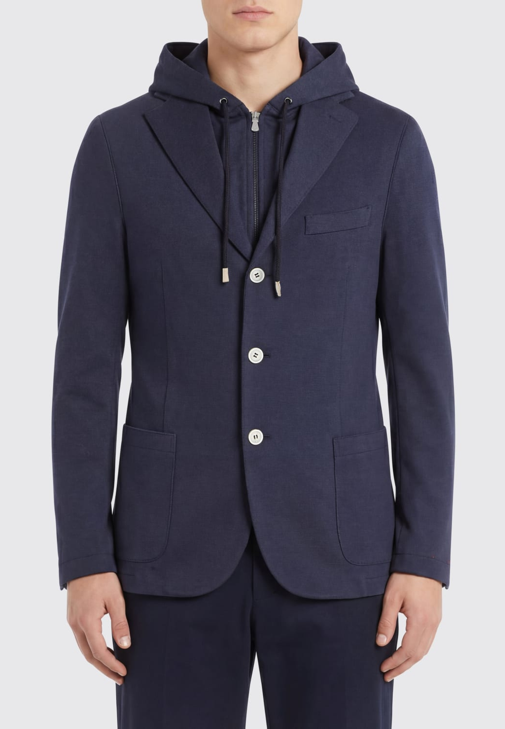 Single Breasted Pique Jersey Blazer - Blue