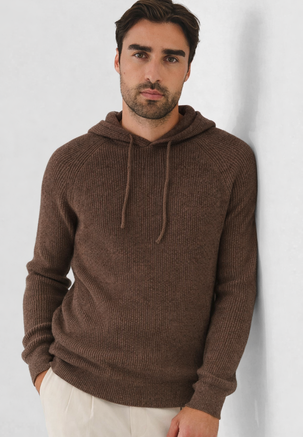 Merino Ribbed Hoodie-S-FOSSIL-PATRICK ASSARAF-Levy's Clothier