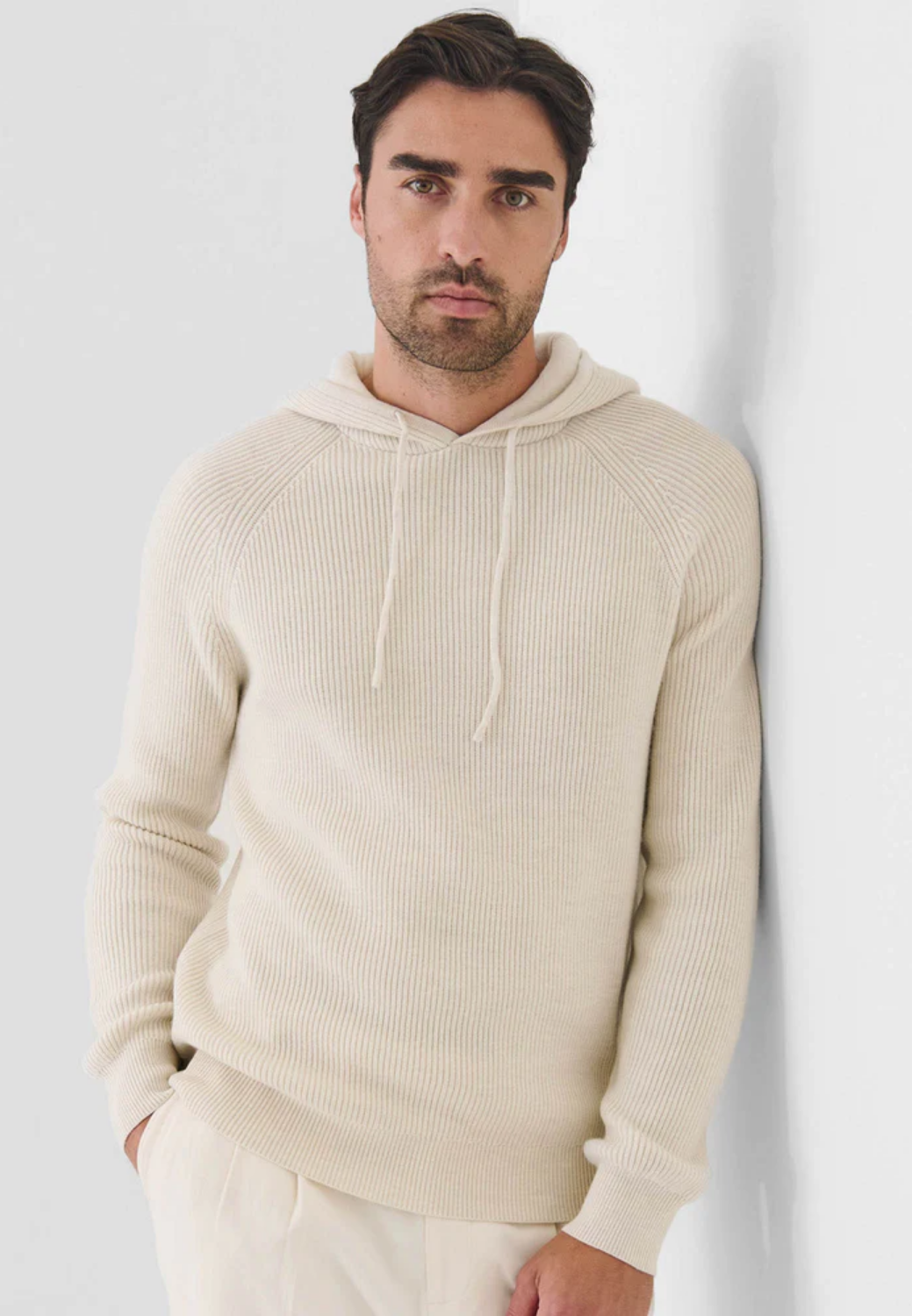 Merino Ribbed Hoodie-S-LATTE-PATRICK ASSARAF-Levy's Clothier