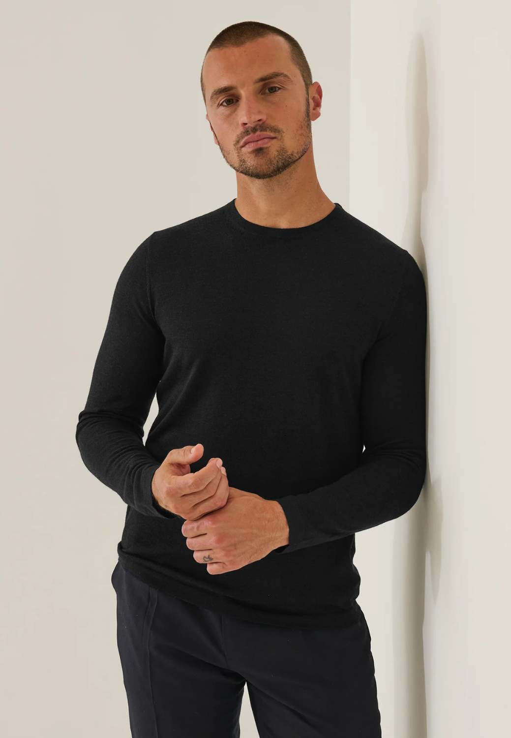 Extra-Fine Merino Wool Crewneck Sweater-S-BLACK-PATRICK ASSARAF-Levy's Clothier