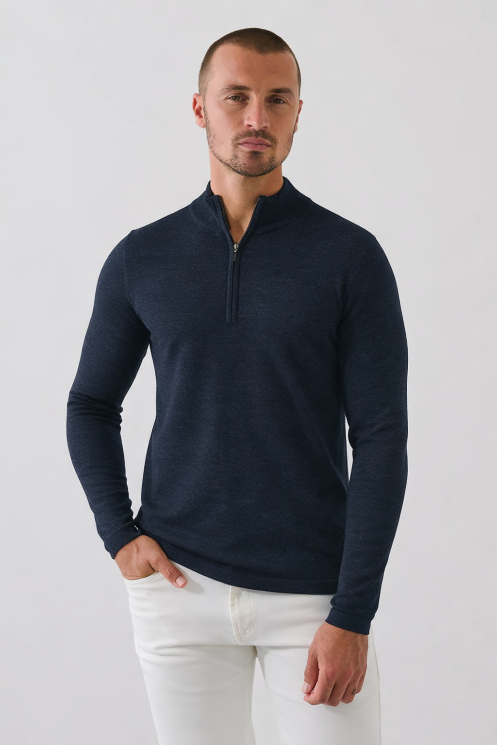 Extra-Fine Merino Quarter Zip-S-MAMMOTH BLUE-PATRICK ASSARAF-Levy's Clothier