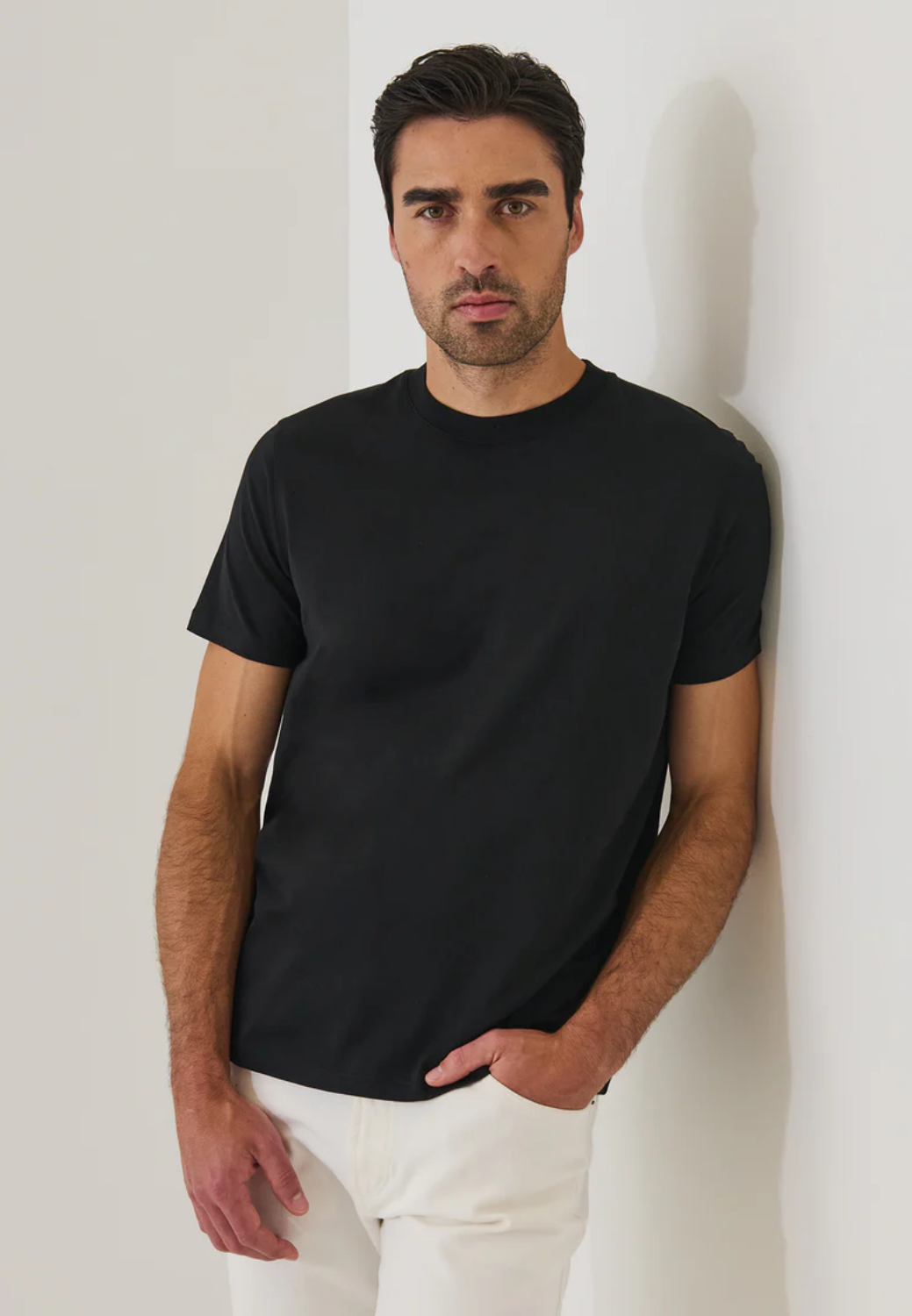 Organic Pima Cotton High Neck T-Shirt-M-BLACK-PATRICK ASSARAF-Levy's Clothier