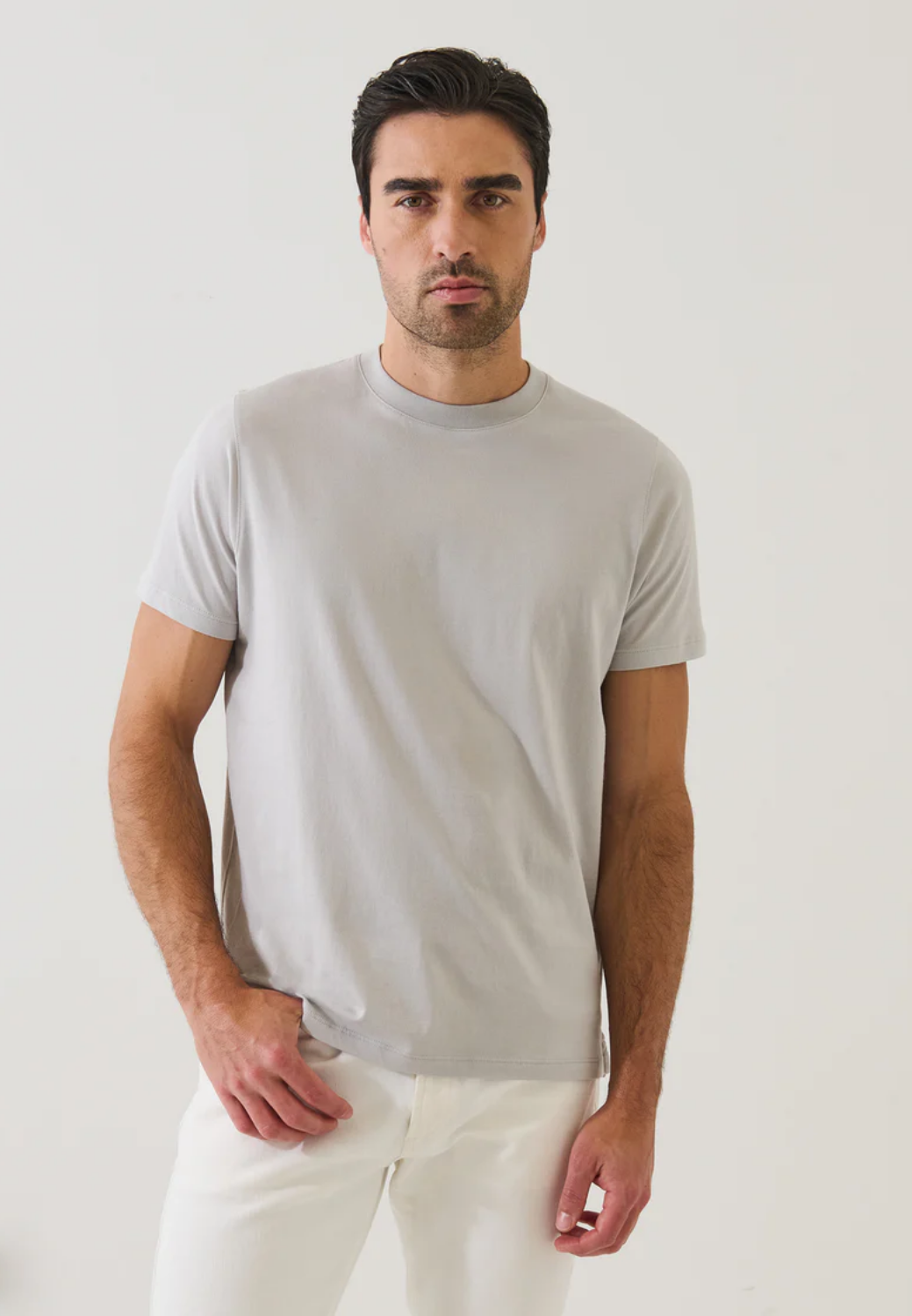 Organic Pima Cotton High Neck T-Shirt-M-LIGHT GREY-PATRICK ASSARAF-Levy's Clothier