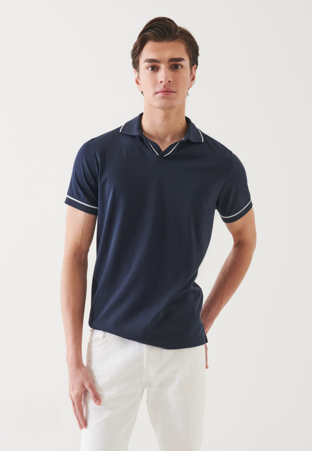 Mercerized Pima Cotton Tipped Open Polo-M-MIDNIGHT-PATRICK ASSARAF-Levy's Clothier