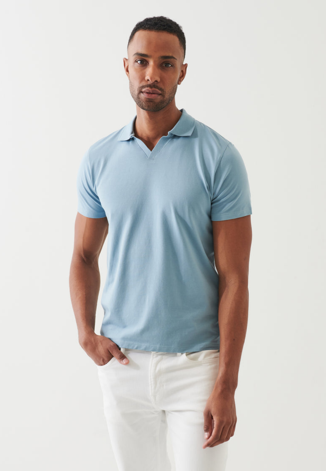 Pima Cotton Stretch Open Polo-S-MISTY SKY-PATRICK ASSARAF-Levy's Clothier