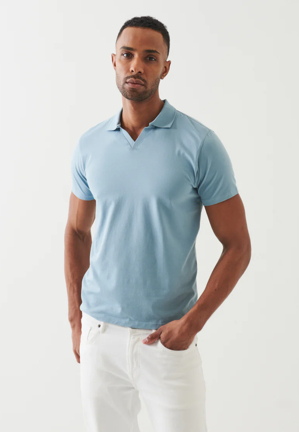 Pima Cotton Stretch Open Polo-S-MOONLIGHT-PATRICK ASSARAF-Levy's Clothier