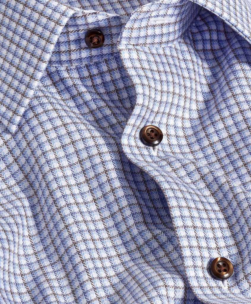 Blue & Chocolate Herringbone Check Dress Shirt