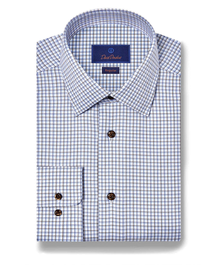 Blue & Chocolate Herringbone Check Dress Shirt