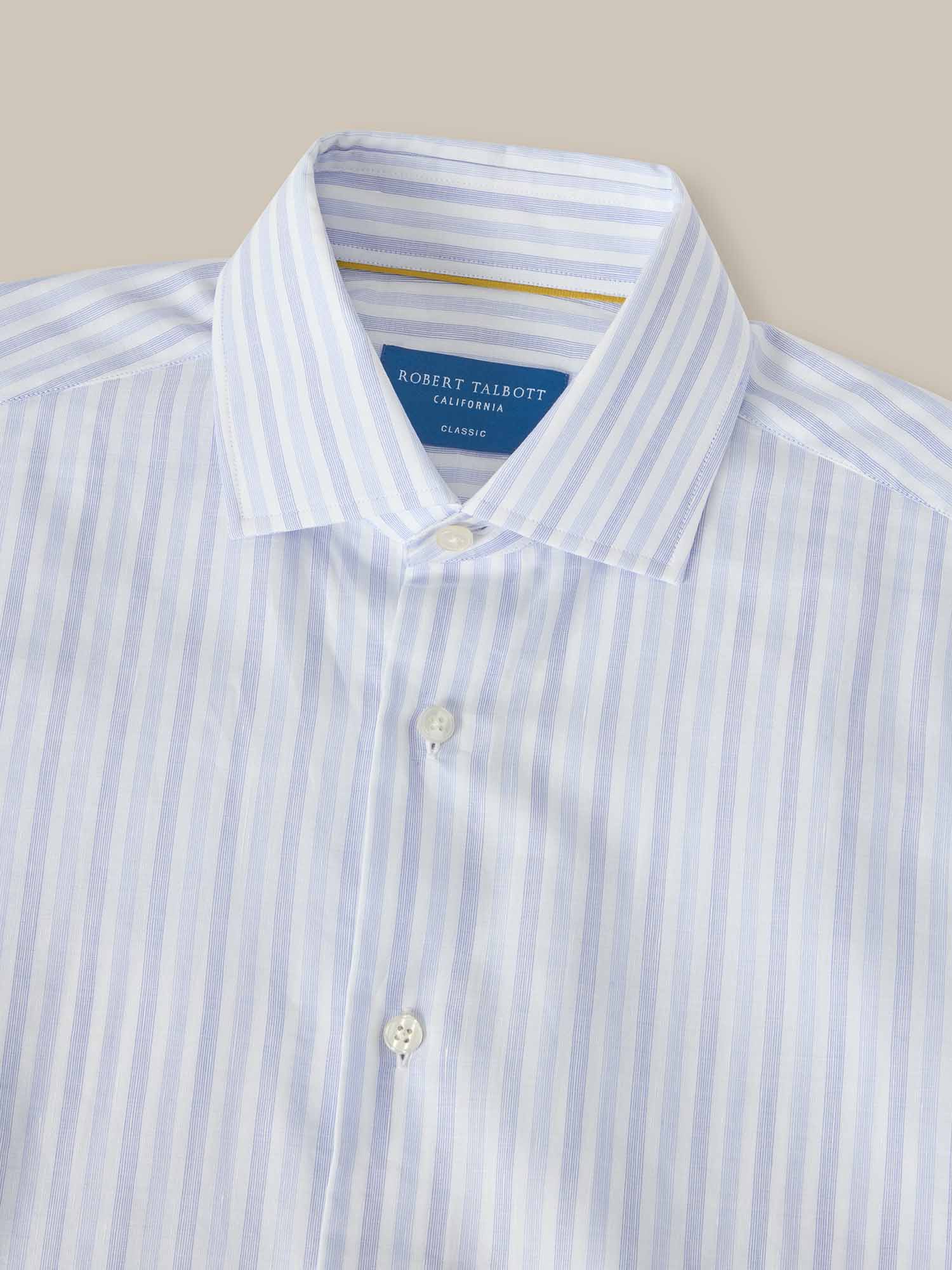 Reynolds Blue Multi Thin Stripe Cotton Linen Blend Shirt in Contemporary Fit-16-RASPBERRY-ROBERT TALBOTT-Levy's Clothier