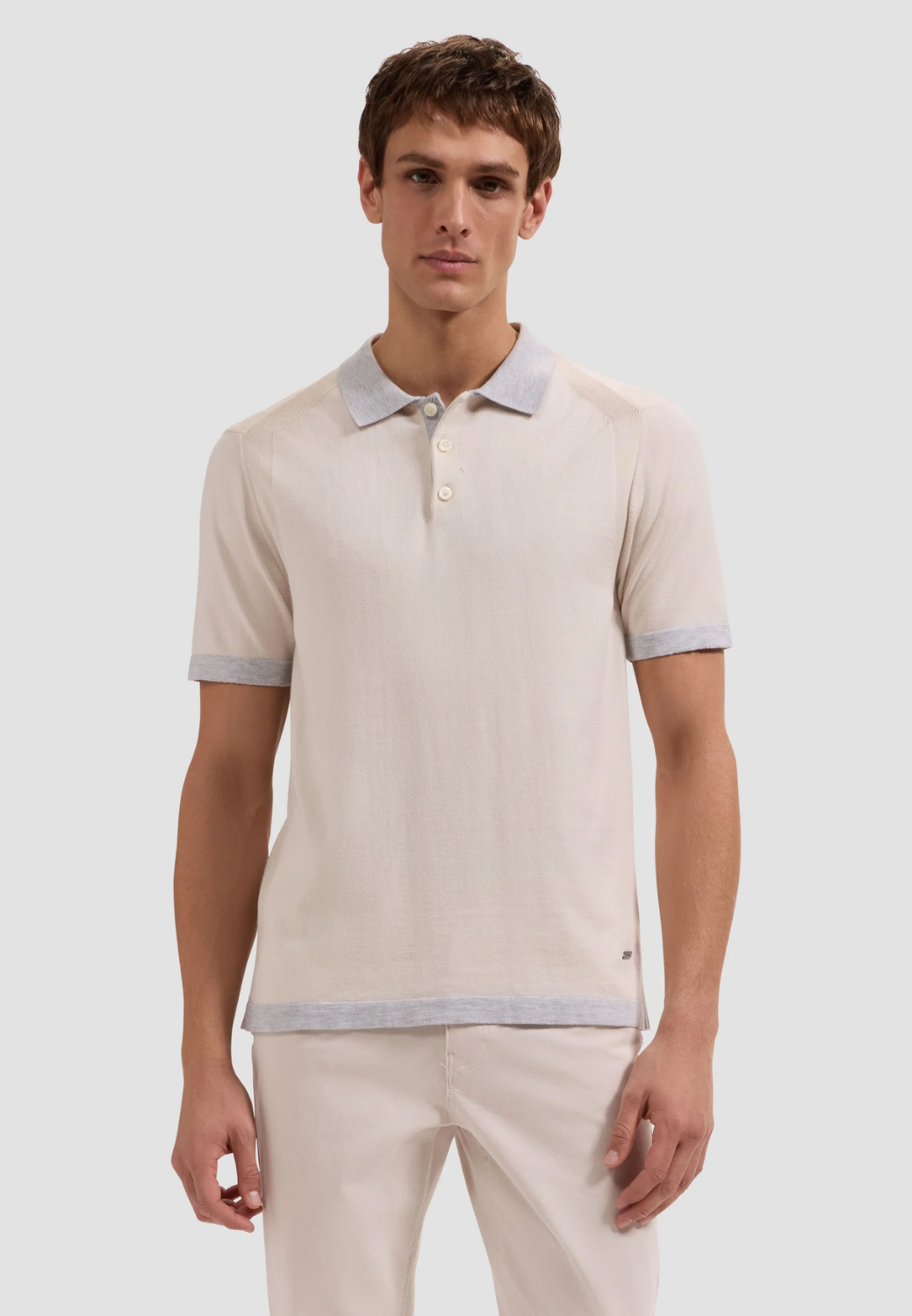 Jersey Knit Short-Sleeve Polo Sweater-M-ALMOND-BUGATCHI-Levy's Clothier