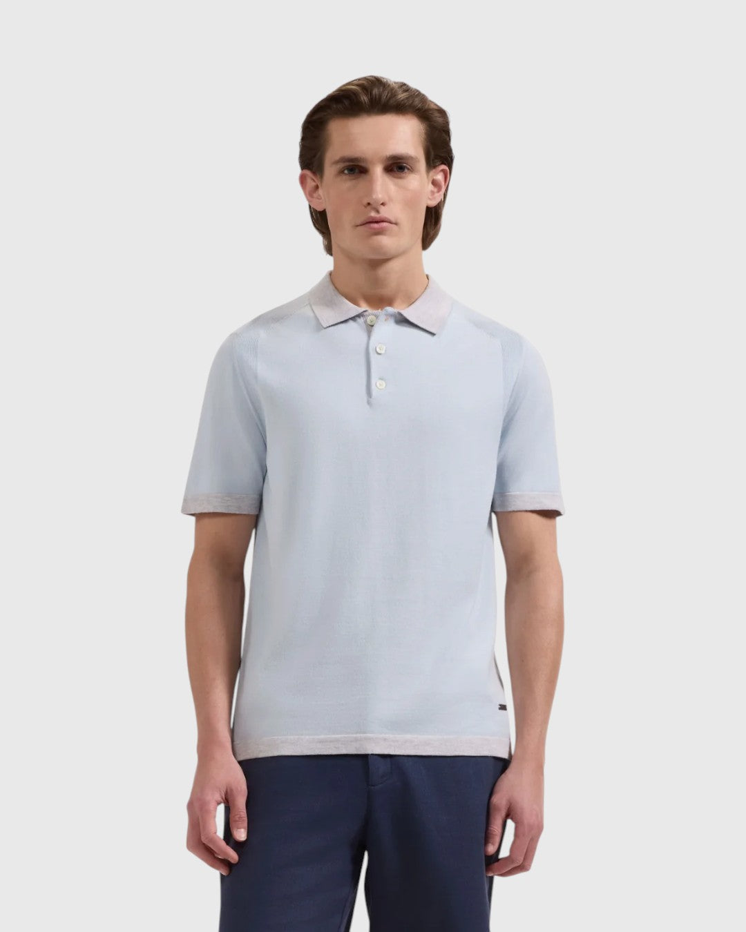Jersey Knit Short-Sleeve Polo Sweater-M-ALMOND-BUGATCHI-Levy's Clothier