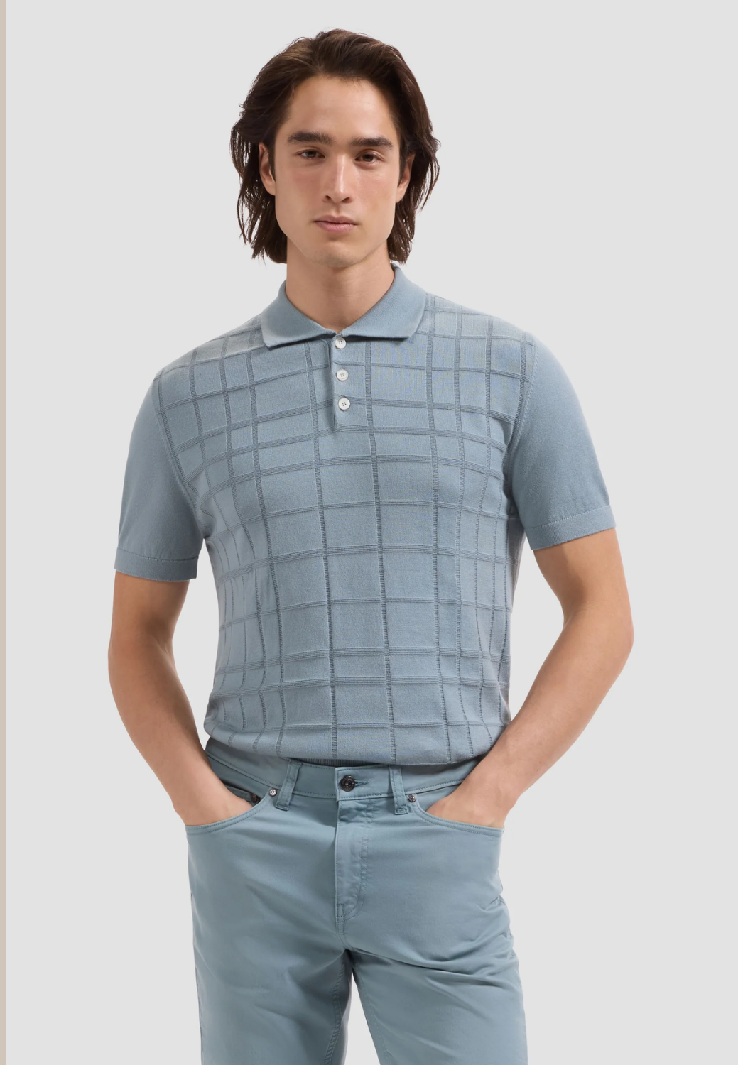 Textured Grid Short-Sleeve Polo Sweater-M-SHARK-BUGATCHI-Levy's Clothier