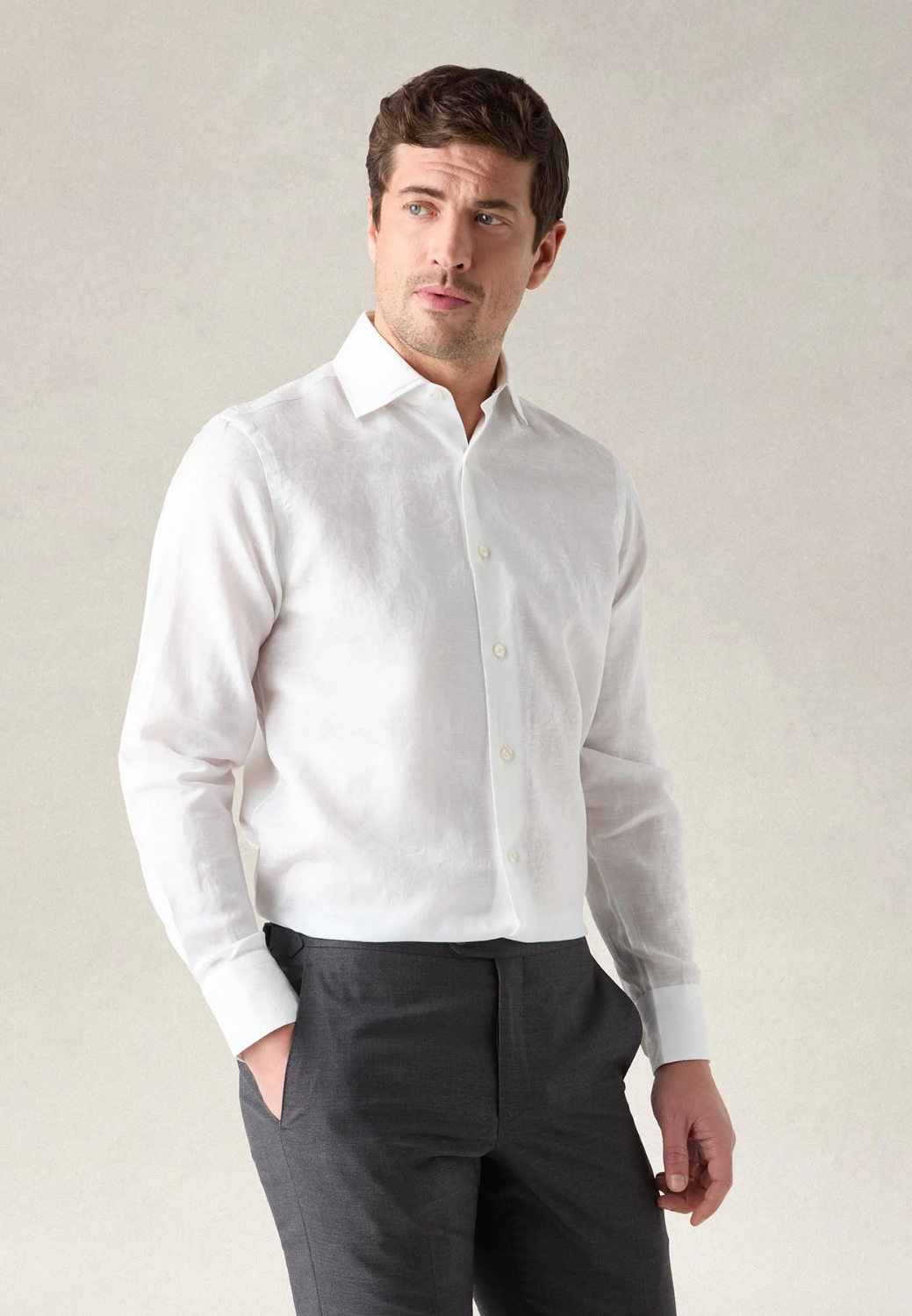 Reynolds Paisley Jacquard Cotton Linen Blend Shirt-15.5-WHITE-ROBERT TALBOTT-Levy's Clothier