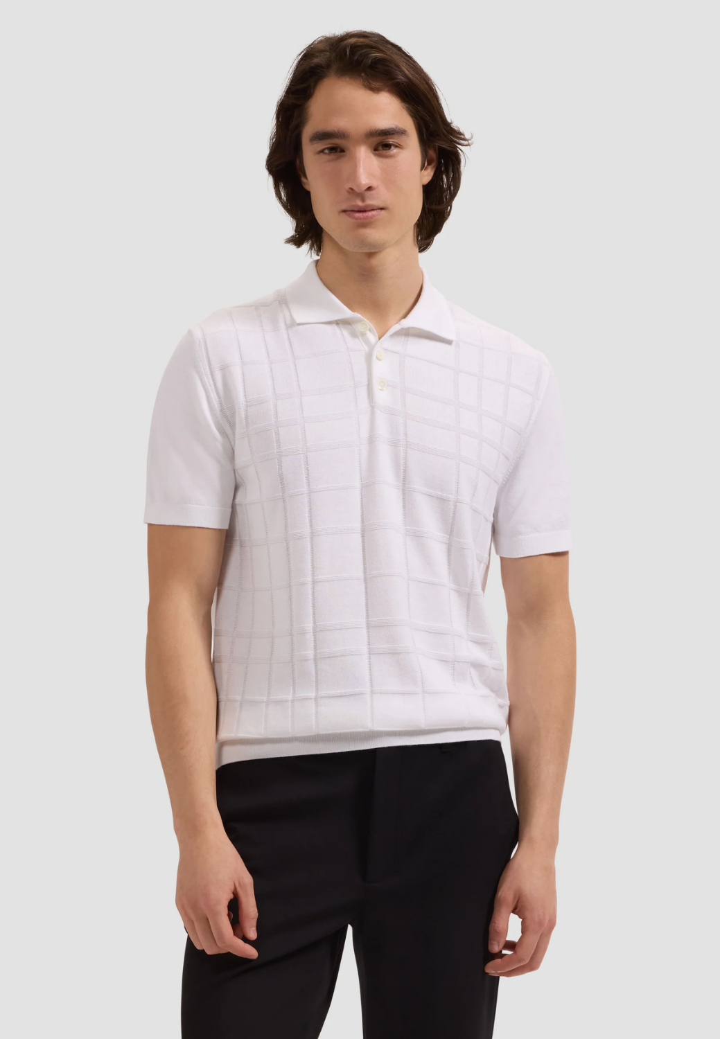 Textured Grid Short-Sleeve Polo Sweater-M-WHITE-BUGATCHI-Levy's Clothier