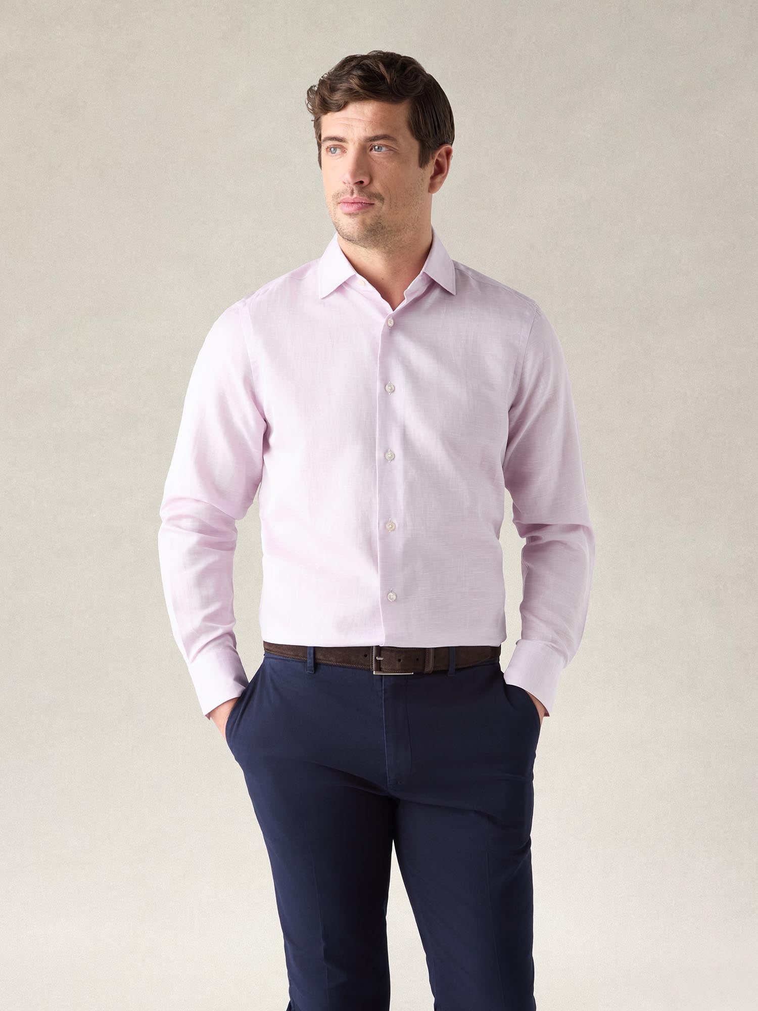Reynolds Cotton Linen Blend Shirt in Contemporary Fit-S-RASPBERRY-ROBERT TALBOTT-Levy's Clothier