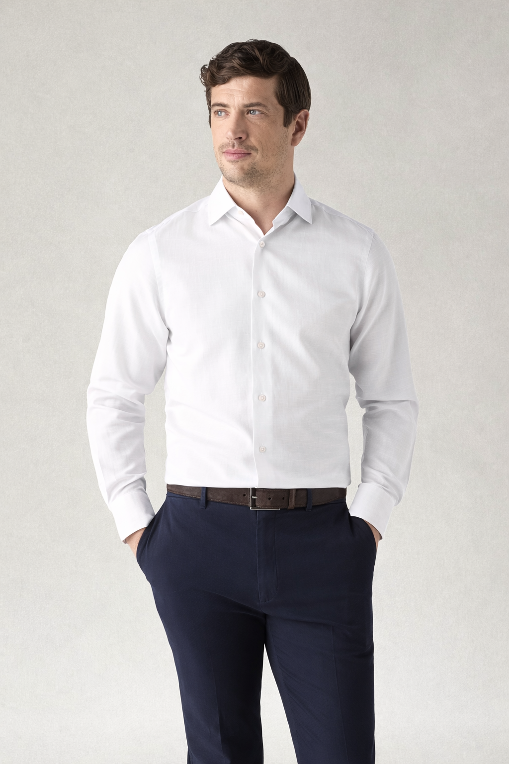 Reynolds Cotton Linen Blend Shirt in Contemporary Fit-S-500WHITE-ROBERT TALBOTT-Levy's Clothier