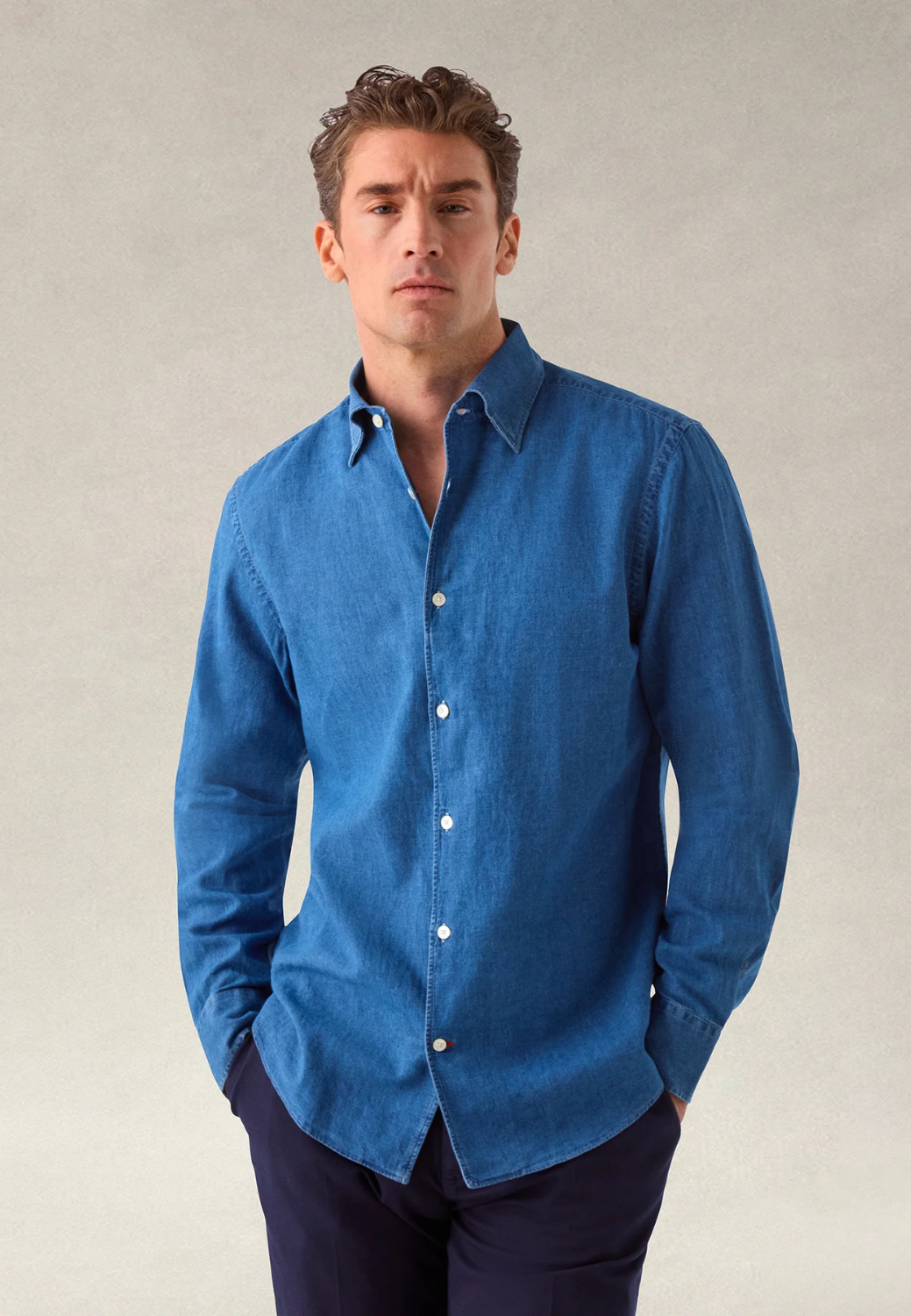 Morgan Linen/Cotton Shirt - Light Denim-M-LIGHT DENIM BLEACHED WASH-ROBERT TALBOTT-Levy's Clothier