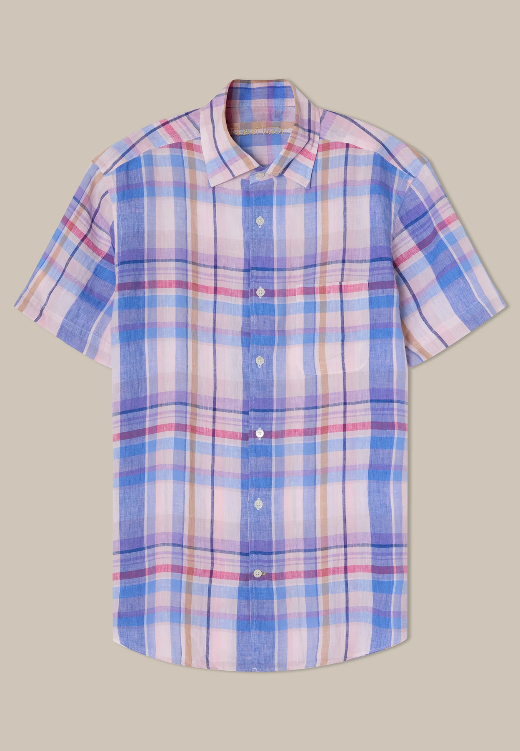 Morgan Plaid Linen Short Sleeve Shirt-S-PINK MULTI-ROBERT TALBOTT-Levy's Clothier