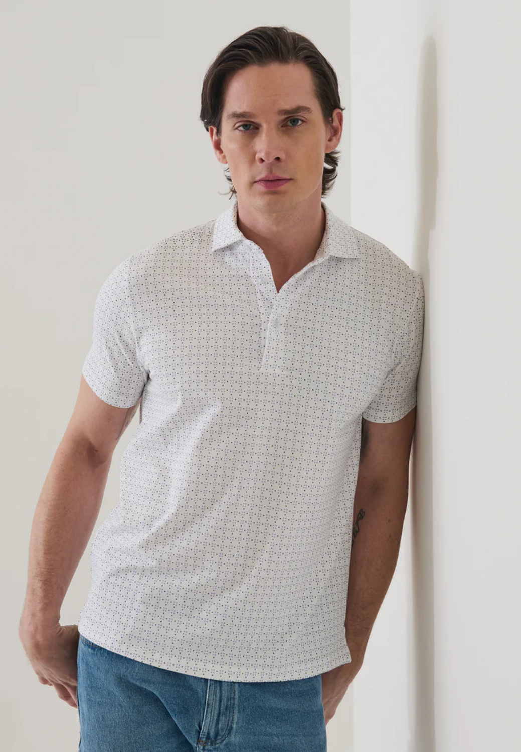Pima Cotton Stretch Micro Geometric Print Polo