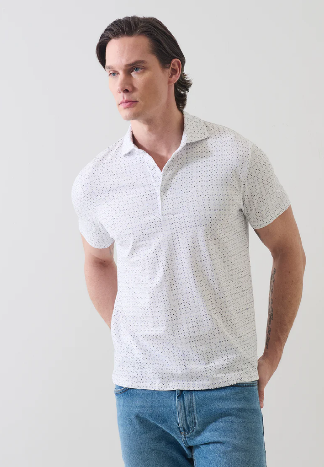 Pima Cotton Stretch Micro Geometric Print Polo