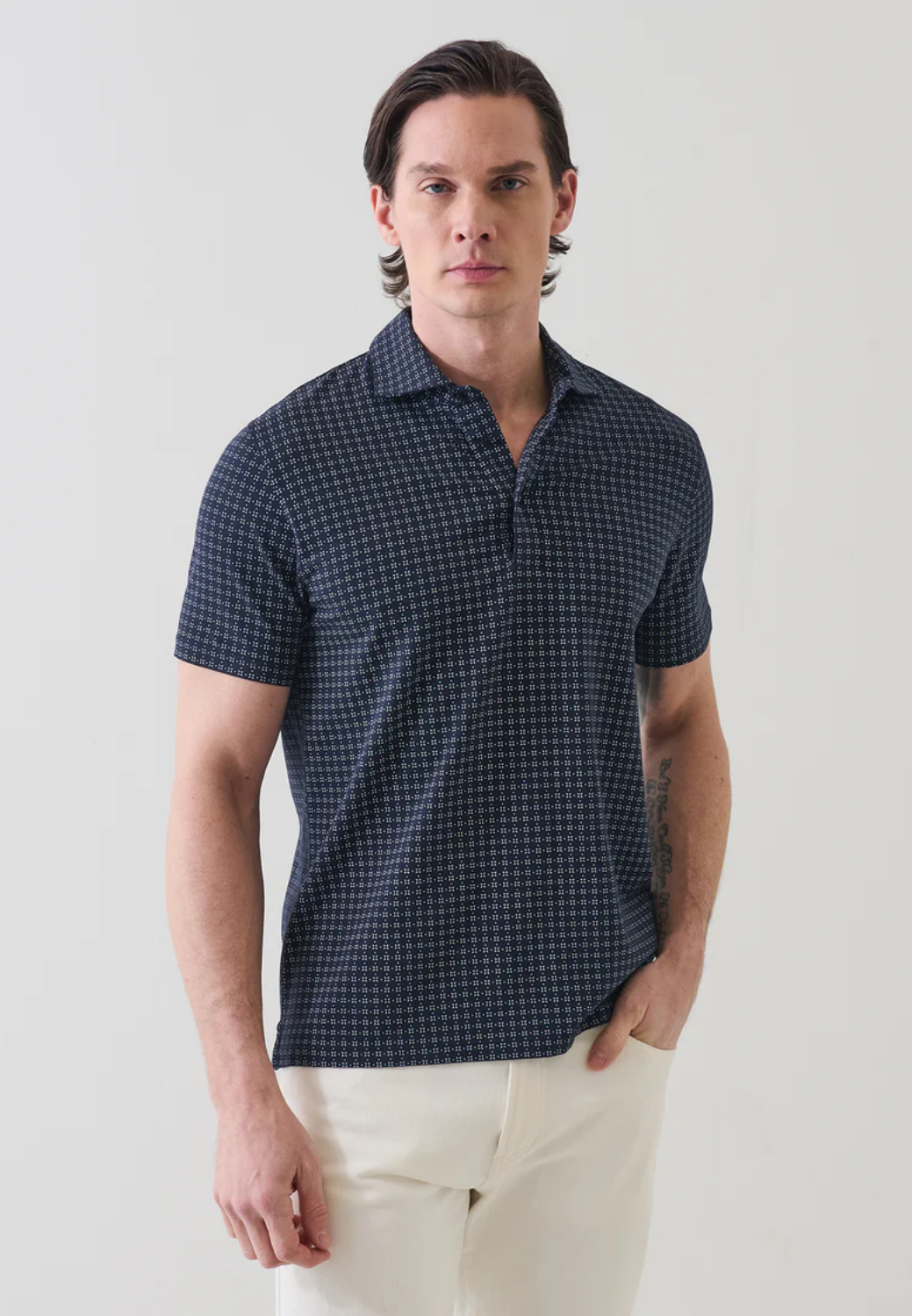Pima Cotton Stretch Micro Geometric Print Polo