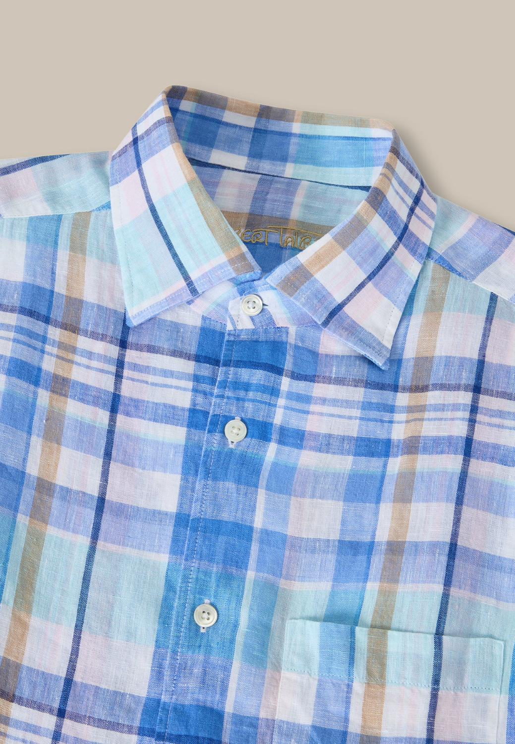 Morgan Plaid Linen Short Sleeve Shirt-S-PINK MULTI-ROBERT TALBOTT-Levy's Clothier