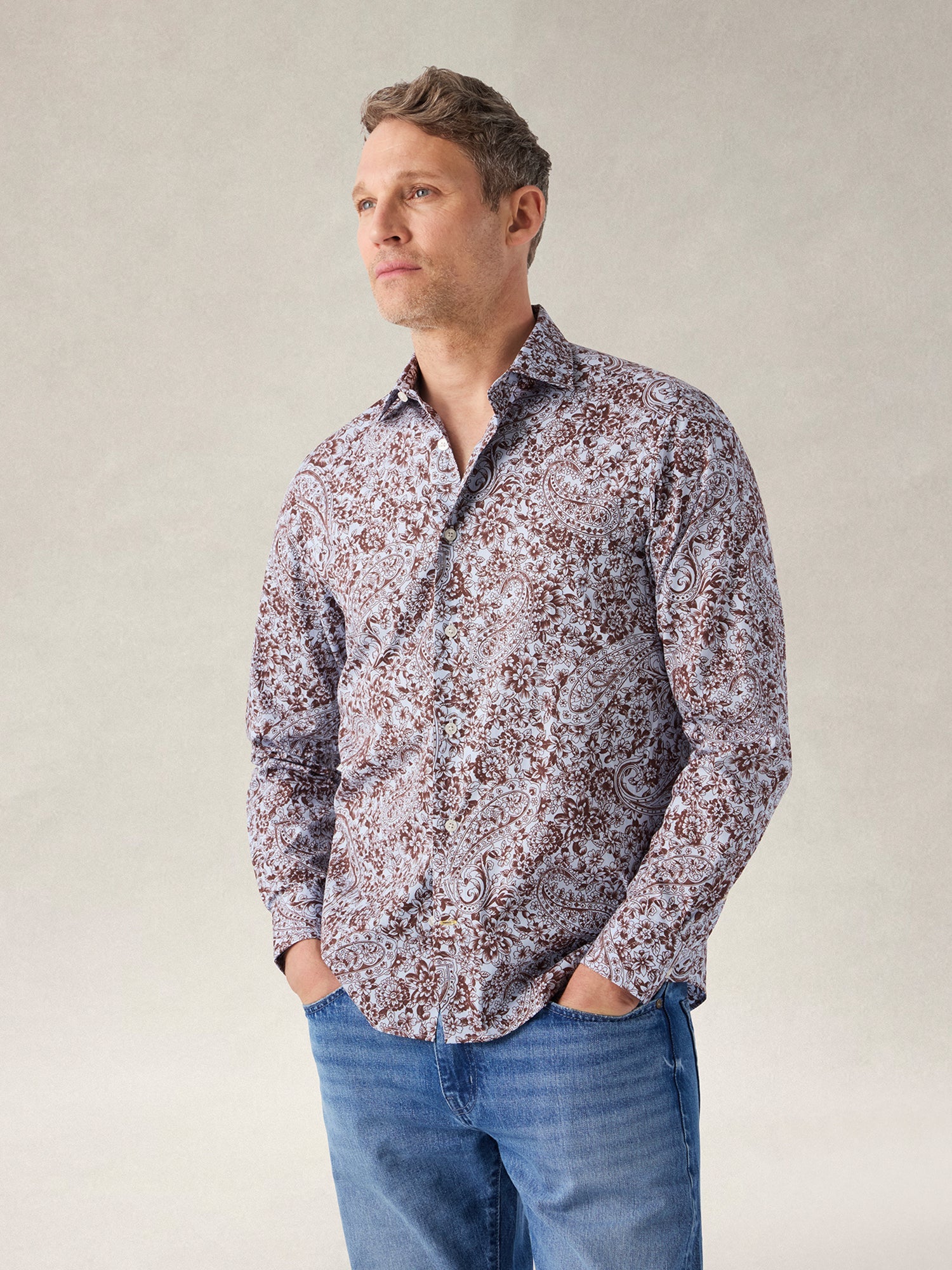 Reynolds Floral Paisley Print Shirt-S-BROWN MULTI-ROBERT TALBOTT-Levy's Clothier