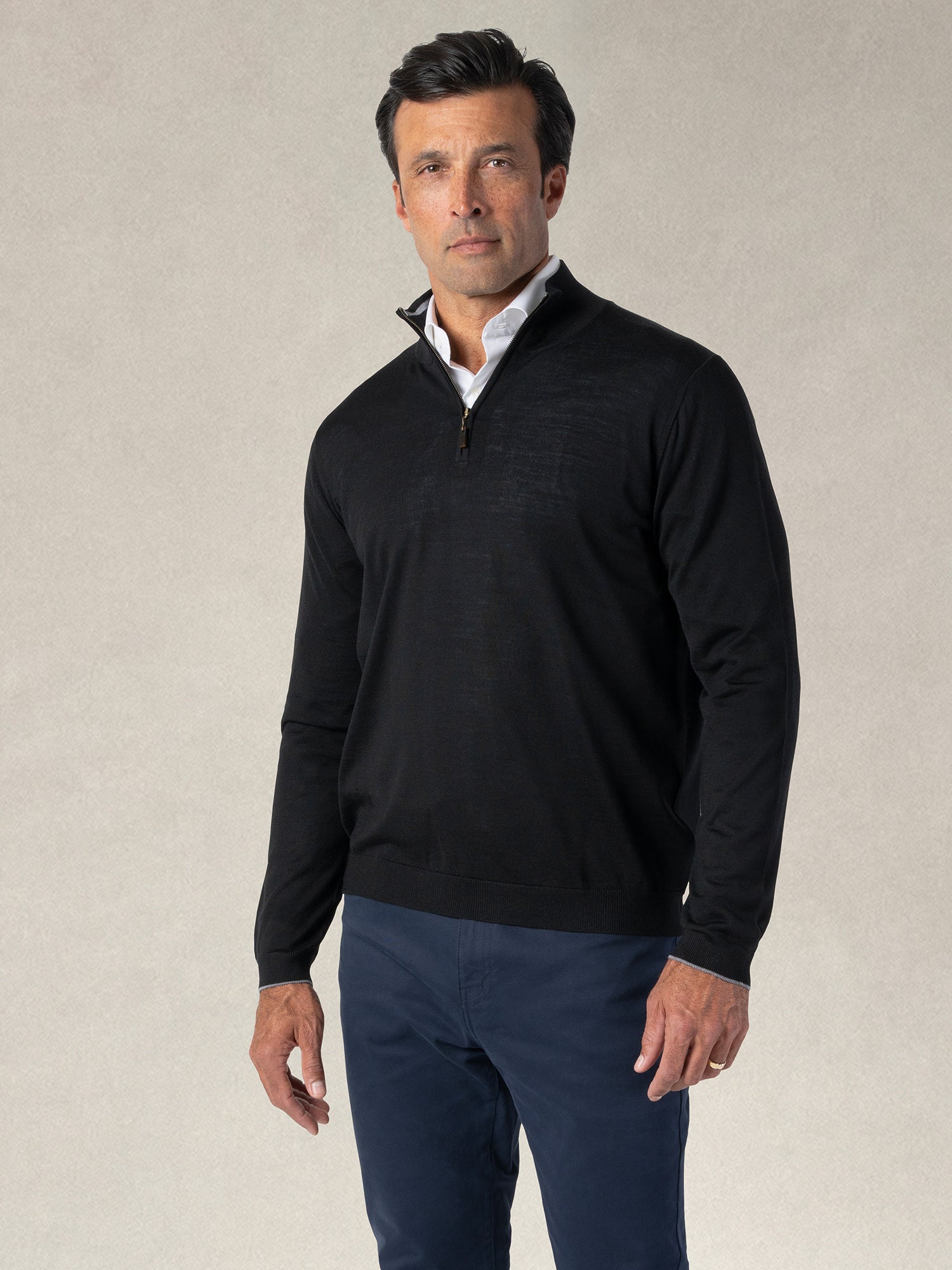 Eastwood Quarter Zip Sweater-M-SKY BLUE WITH NAVY TIPPING-ROBERT TALBOTT-Levy's Clothier