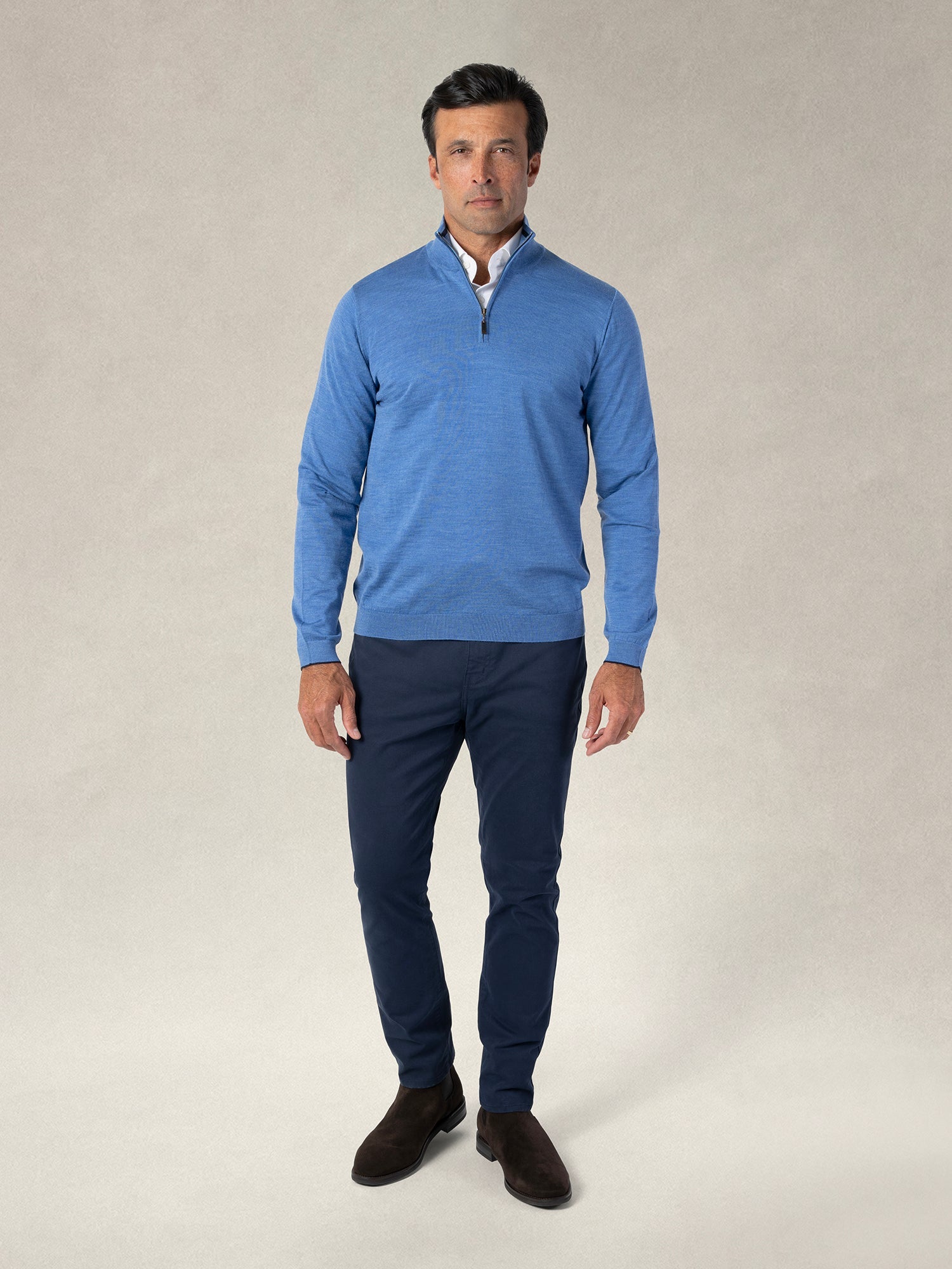 Eastwood Quarter Zip Sweater-M-SKY BLUE WITH NAVY TIPPING-ROBERT TALBOTT-Levy's Clothier