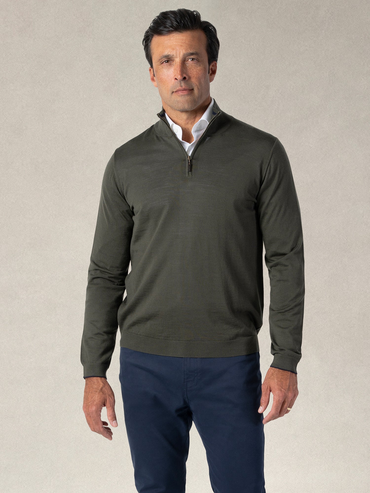 Eastwood Quarter Zip Sweater-M-SKY BLUE WITH NAVY TIPPING-ROBERT TALBOTT-Levy's Clothier