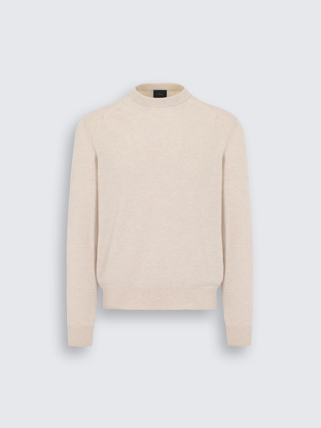 Beige and White Cashmere and Wool Crewneck Sweater