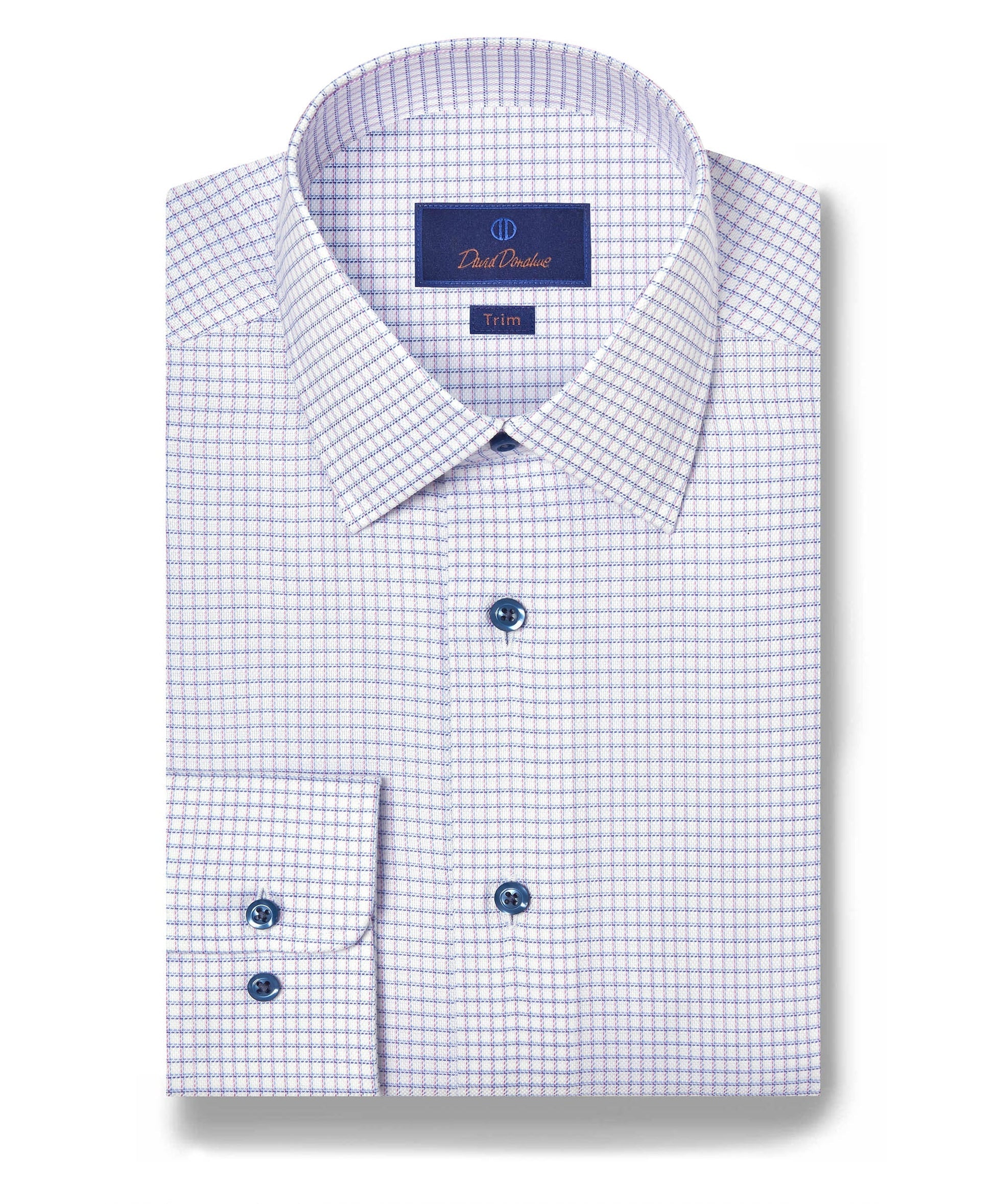 White & Berry Dobby Check Dress Shirt-15.5-White/Berry-DAVID DONAHUE-Levy's Clothier