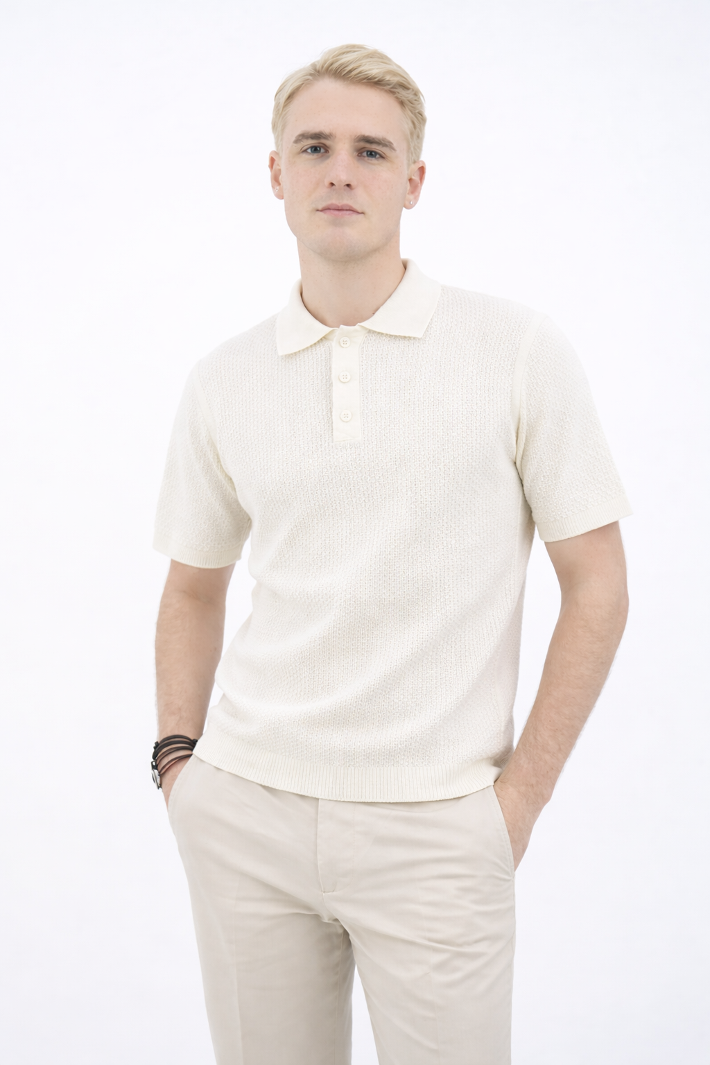 Cotton Jacquard Polo Shirt-M-WHITE-DANIELE FIESOLI-Levy's Clothier