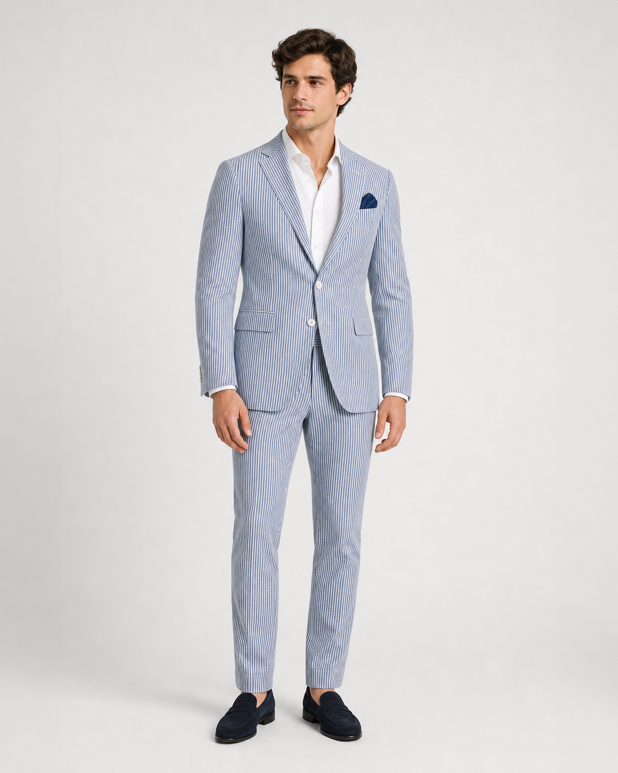 Blue/White Striped Seersucker Suit-36-1/REG-GILES & JASPER-Levy's Clothier