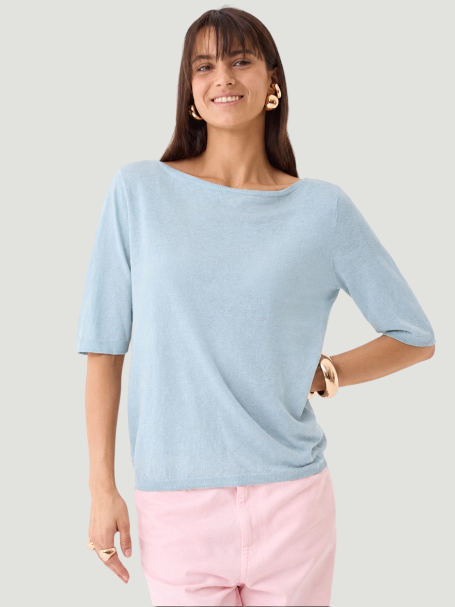 Linen Knit Elbow Sleeve Boatneck - Bleu Calanques-XS-MAJESTIC INTL.-Levy's Clothier