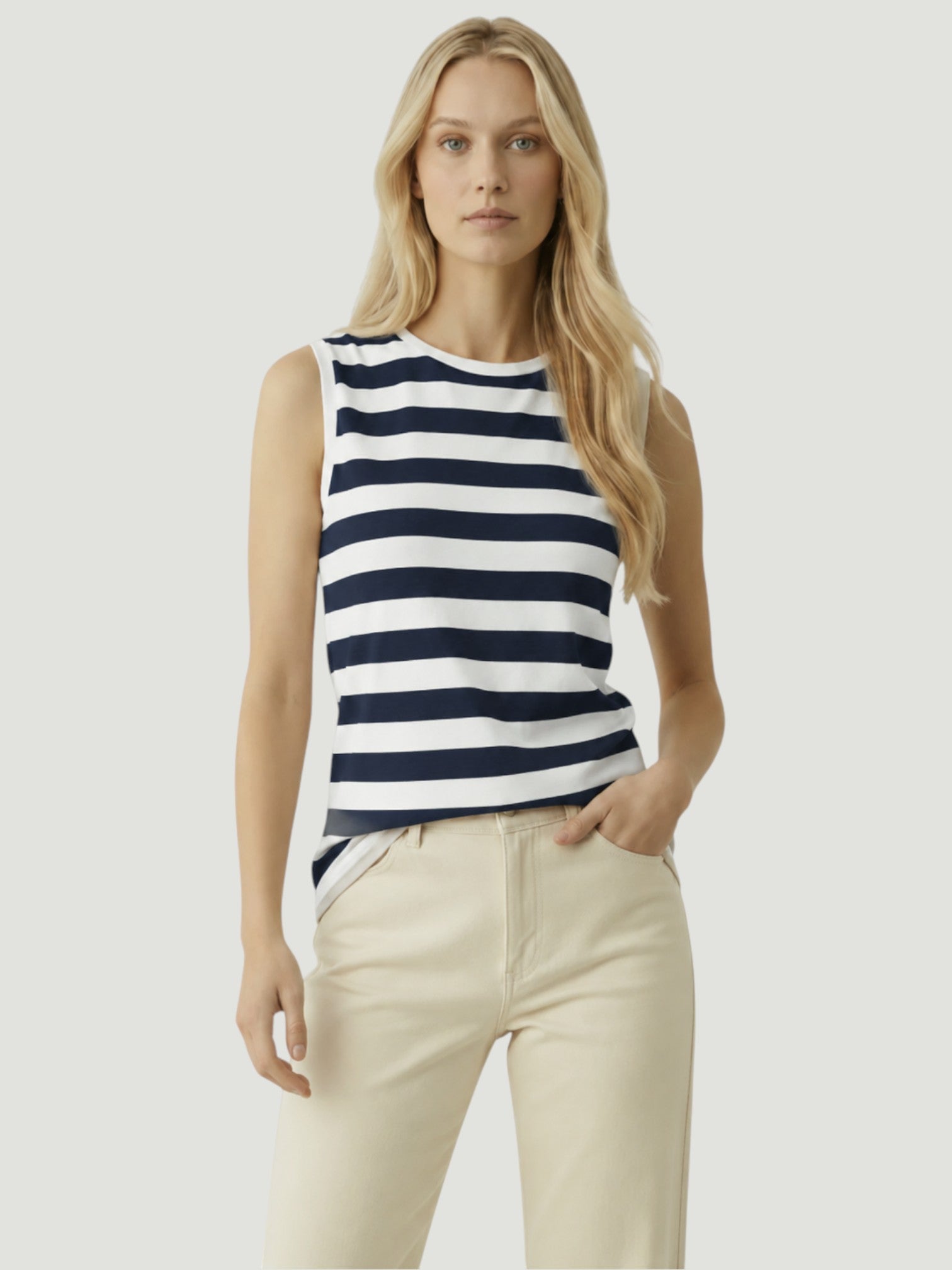 Soft Touch Semi Relaxed Stripe Boatneck Tank - Marine-XS-MARINE-MAJESTIC TEES-Levy's Clothier