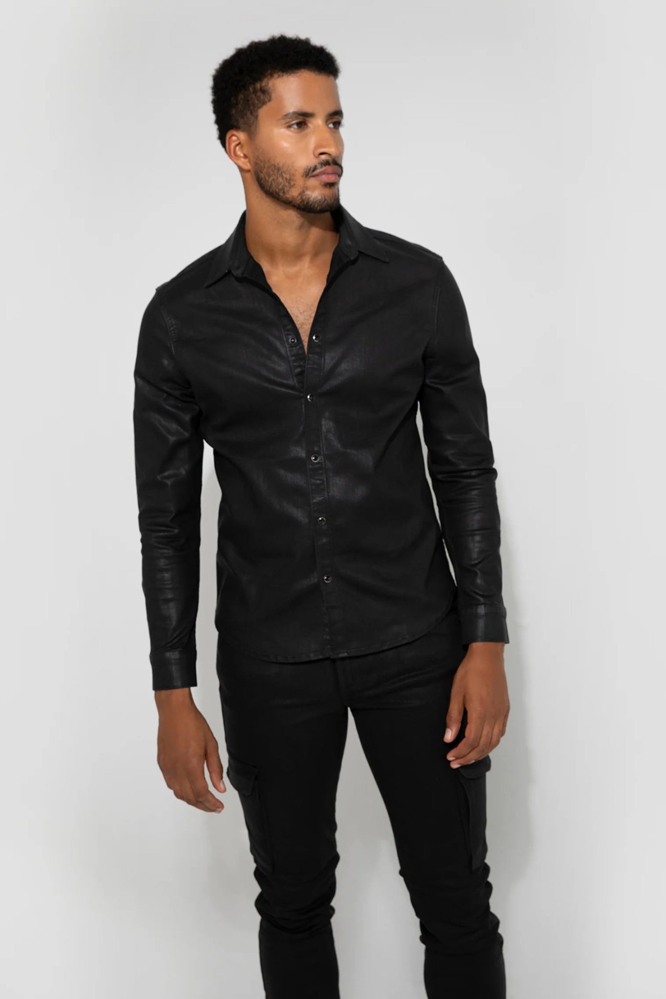 Monfrère Cooper Coated Noir Button Down Shirt-S-NOIR-MONFRERE-Levy's Clothier