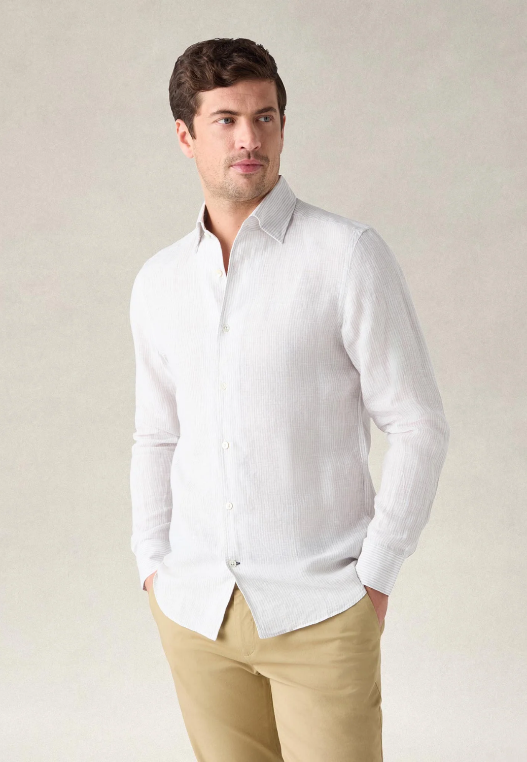 Morgan Medium Stripe Linen Shirt-S-GRAY-ROBERT TALBOTT-Levy's Clothier
