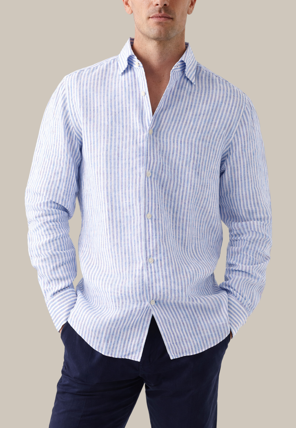 Morgan Medium Stripe Linen Shirt-S-LIGHT BLUE-ROBERT TALBOTT-Levy's Clothier