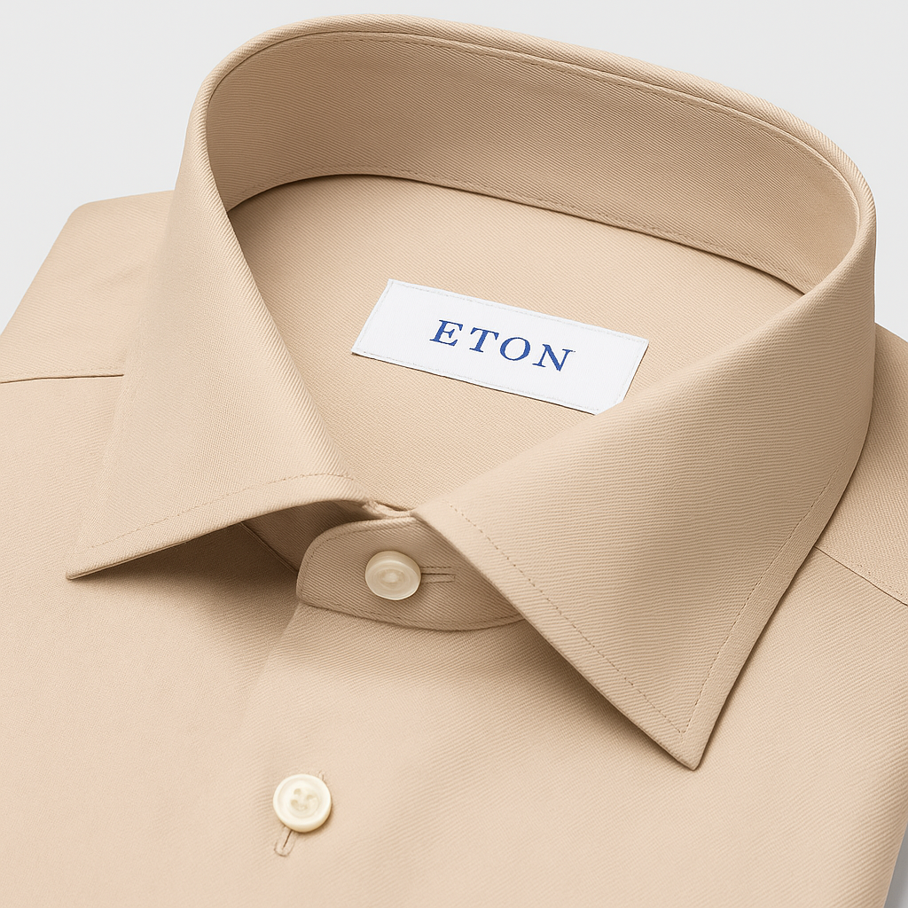 Contemporary Solid Twill Shirt - Beige